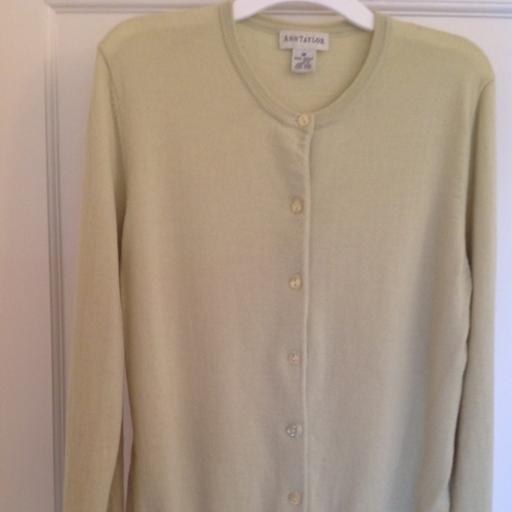 Ann Taylor Celadon Green Wool Cardigan M